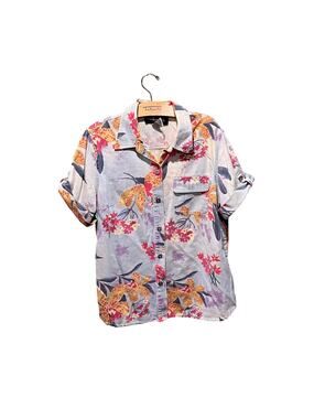 Sag Harbor Large Tropical Floral Button Down Shirt Cotton Blend Top